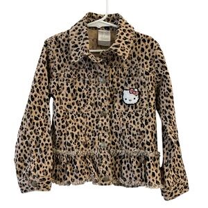 Hello Kitty Tan Leopard Print Jacket Sequins Patch Embroidered Ruffles Size 5